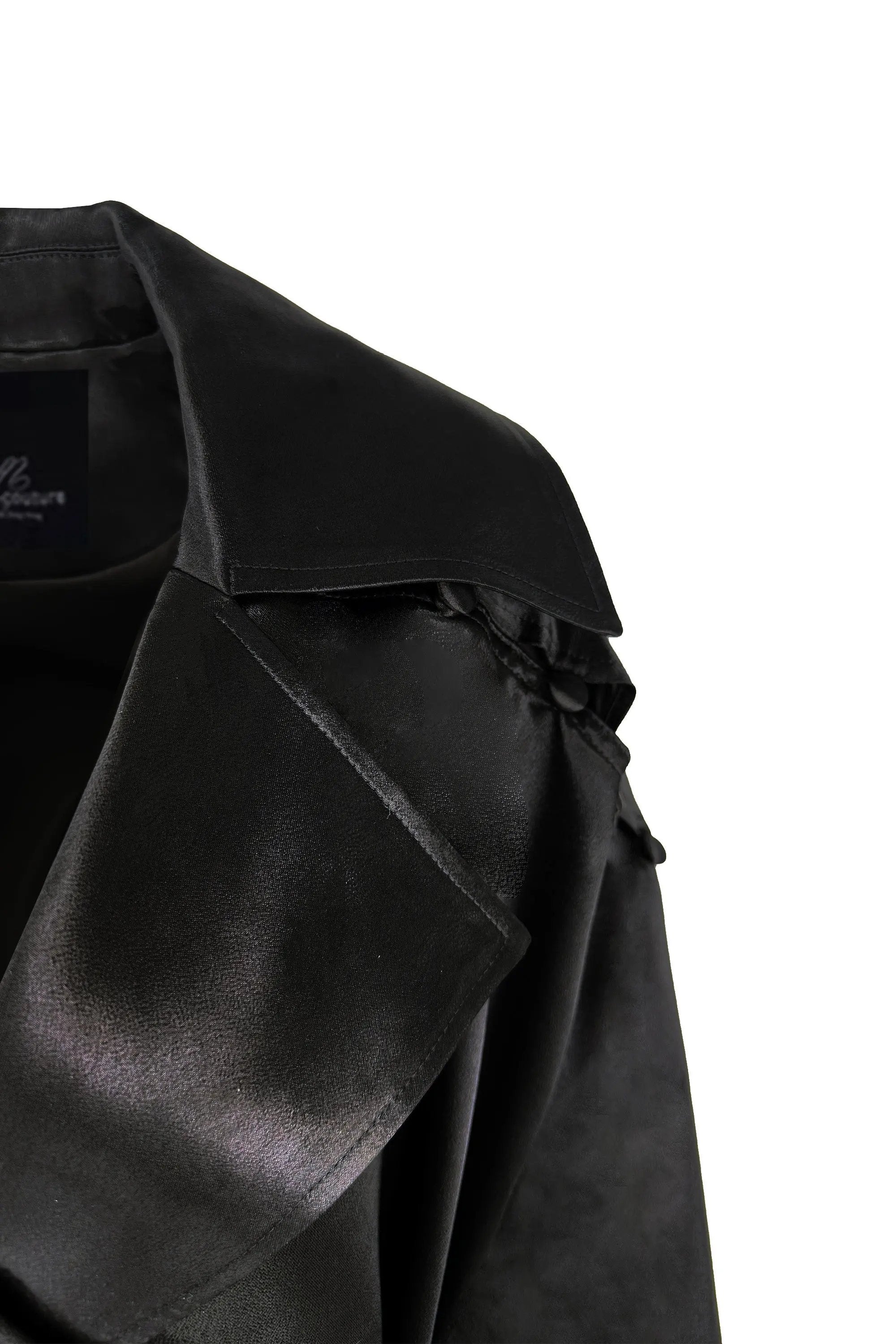 Chic Black Trench Coat with Self-Tie Belt ULA